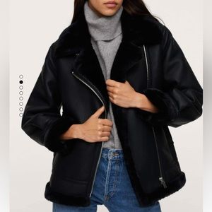 MANGO FAUX-FUR LINING BIKER JACKET